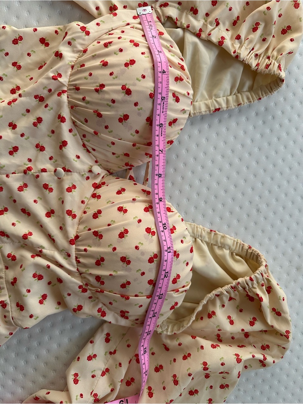 Cream Cherry-Print Sweetheart Mini Dress - Picture 5 of 9
